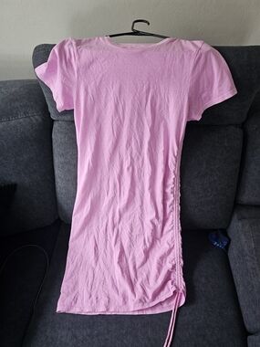 Pink Short Sleeve Ruched Side T-Shirt Dress